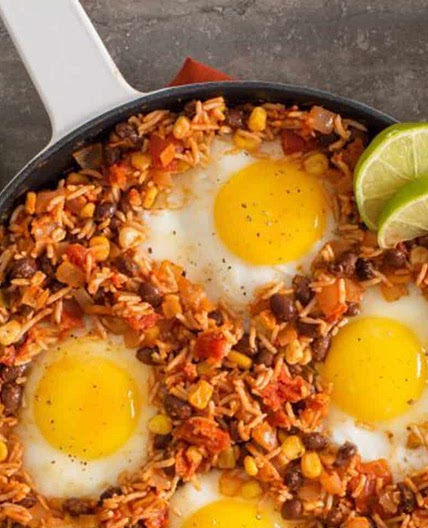 One-Pot Rice & Bean Baked Eggs