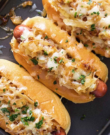 French Onion Hot Dogs