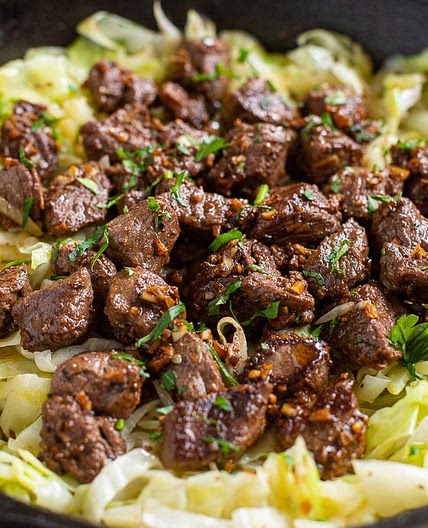 Garlic Butter Steak Bites With Sautéed Cabbage