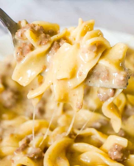 Instant Pot Cheesy Ground Beef and Noodles