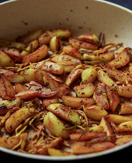 Nepali Aloo (Crispy Spiced Garlic Vinegar Potatoes)