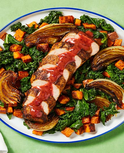 Pepper Jam Pork Tenderloin plus a Kale & Sweet Potato Jumble