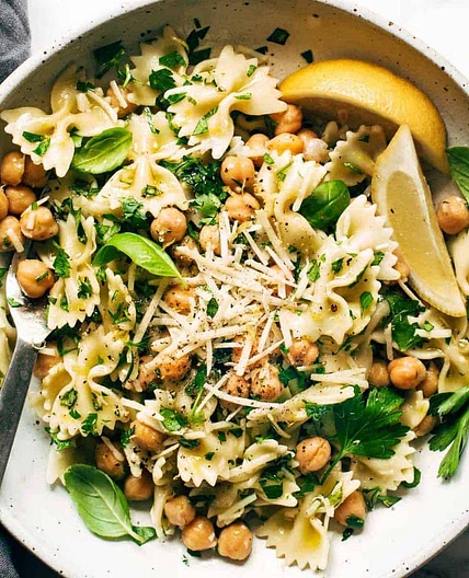Lemon Herb Pasta Salad with Marinated Chickpeas