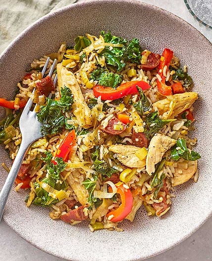 Chicken, leek & brown rice stir-fry