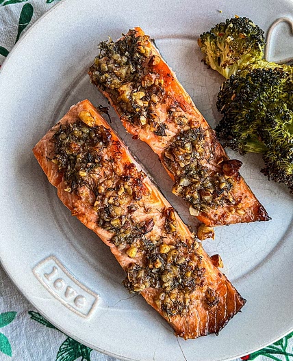 Walnut Crusted Salmon Trout (Truite saumonée)