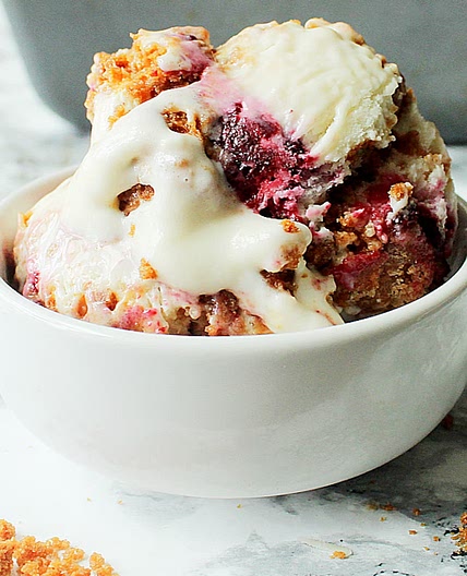 Blackberry Cheesecake Ice Cream with Biscoff Cookie Swirl (No-Churn Recipe)