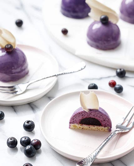 Mini Blueberry Mousse Cakes with Mirror Glaze