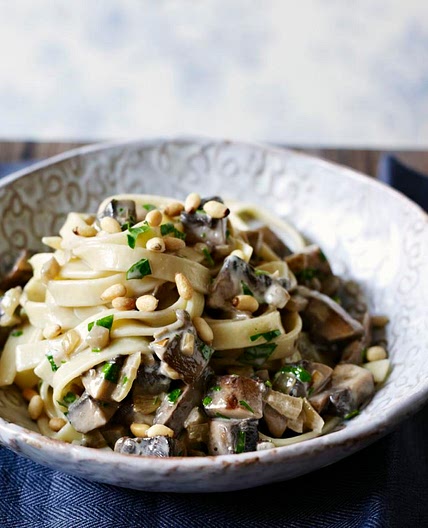 Pasta with mushrooms and pine nuts