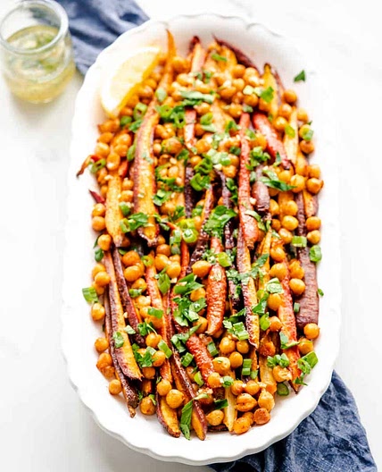 Cumin Roasted Carrots and Chickpeas with Lemon Vinaigrette