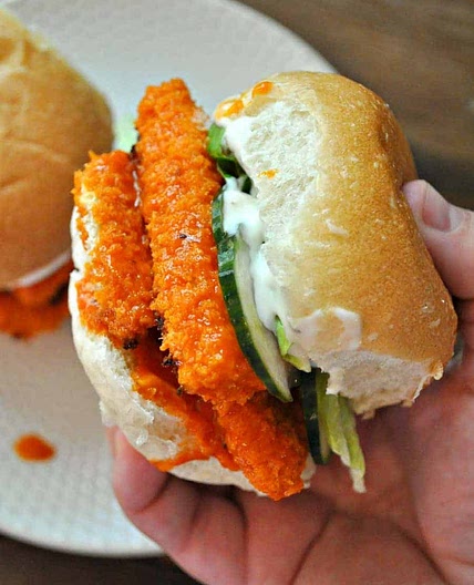 Vegan Garlic Buffalo Tofu Sandwich