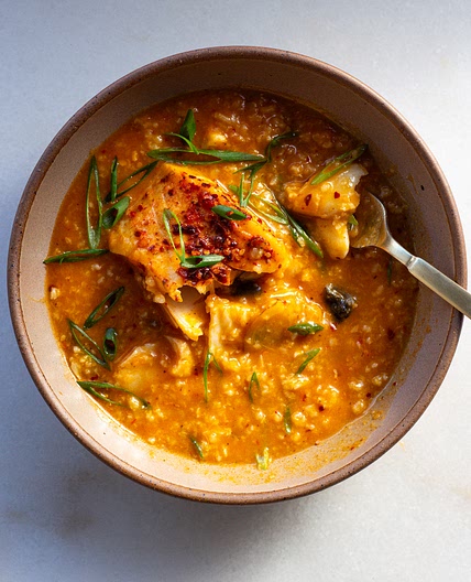 Honeynut Squash Congee with Poached Fish