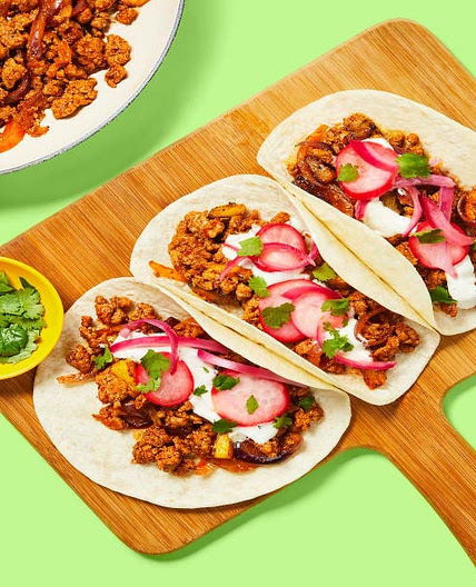 One-Pan Pork & Pineapple Tacos with Pickled Veggies & Lemon Crema