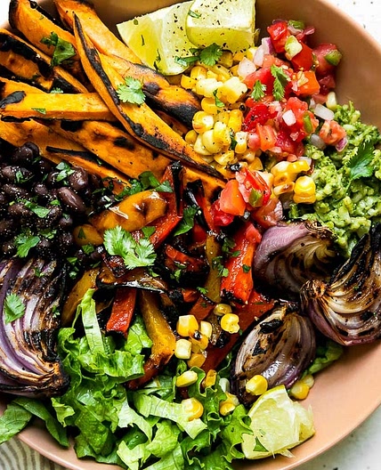 Grilled Veggie Burrito Bowls with Black Beans & Green Rice (Vegetarian, Vegan)