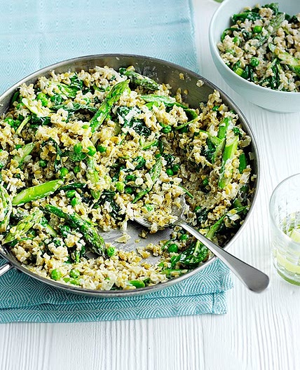 Freekeh risotto with spring greens