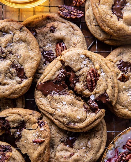 Brown Butter Bourbon Pecan Chocolate Chunk Cookies