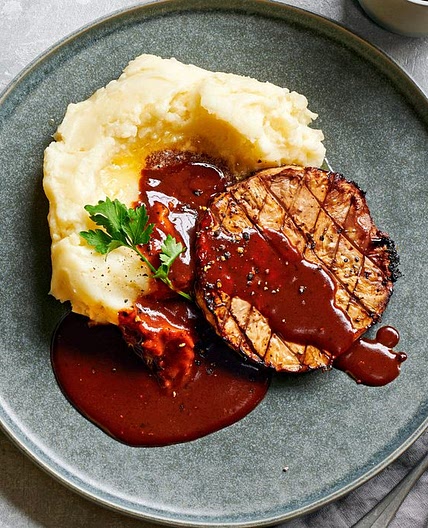 Celeriac steak with mash and gochujang sauce