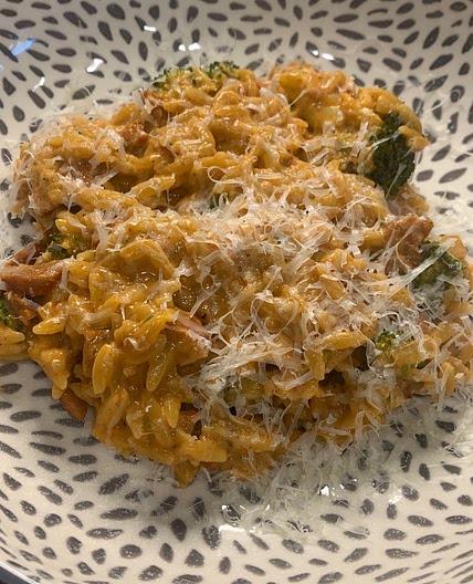 One Pan Spicy Chorizo Orzo