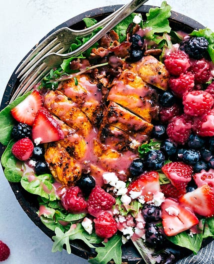 Grilled Berry Feta Chicken Salad with a Sweet Chipotle Dressing