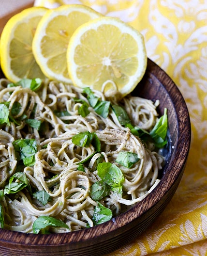 Vegan Lemon Sauce with Basil and Pasta