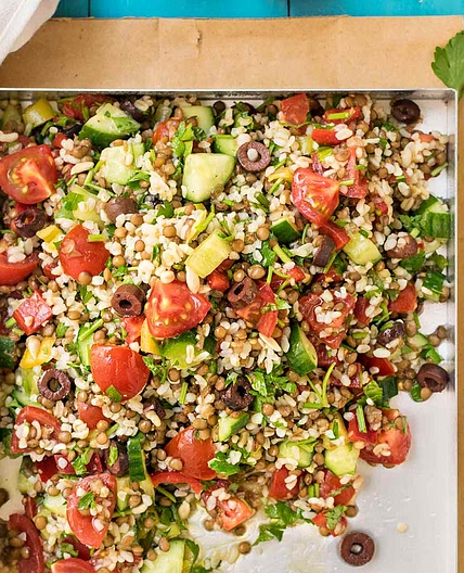 Mediterranean Lentil salad with bulgur or quinoa