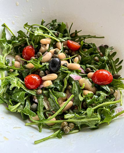 Cannellini Beans Arugula Salad with cherry tomatoes