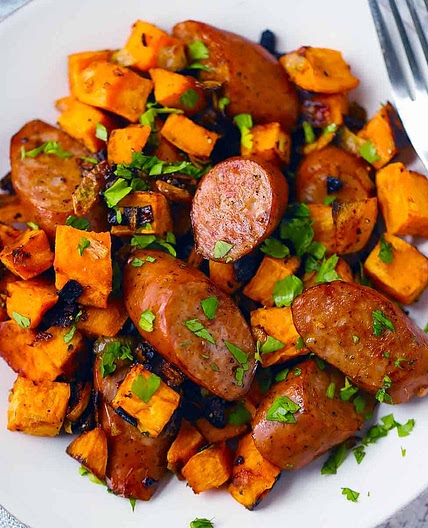 Sheet Pan Sausage and Sweet Potatoes