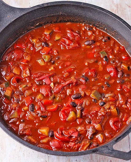 Vegan Black Bean Chili with Cocoa (Cacao) Powder