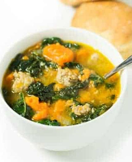 Sausage & Sweet Potato Soup with Kale