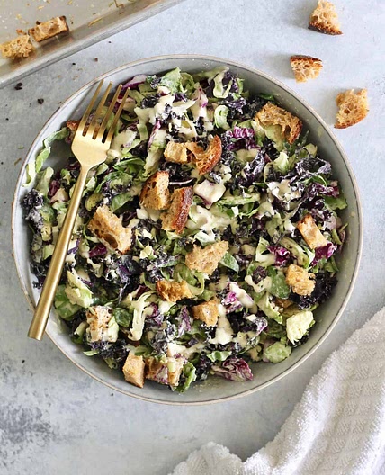 Favorite Vegan Kale Caesar Salad with Brussels Sprouts