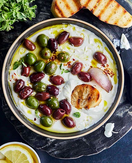 Whipped Feta Recipe with Roasted Olives