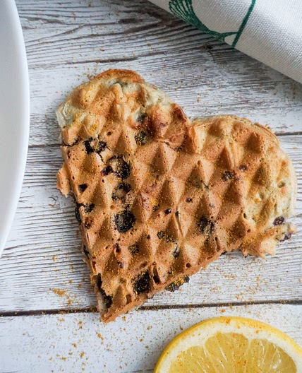 Easy Blueberry Waffles with Lemon Peel and frozen blueberries