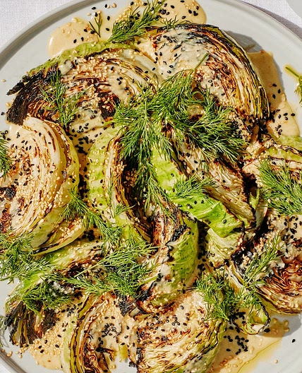 Tahini-Smothered Charred Cabbage