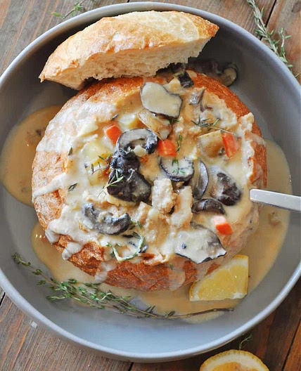 Vegan Roasted Mushroom and Sausage Chowder