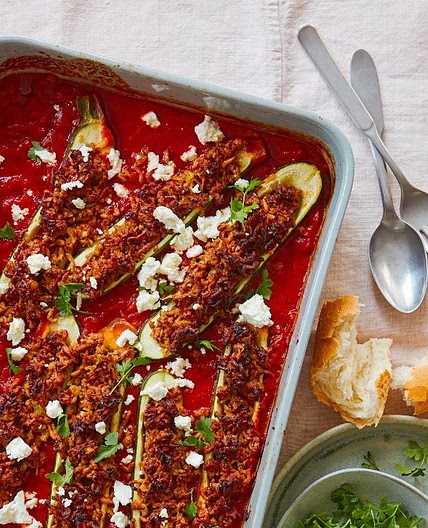 Harissa lamb-stuffed courgettes