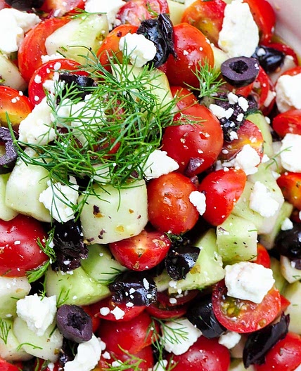 Cucumber Tomato Feta Salad (with Olives + Dill)