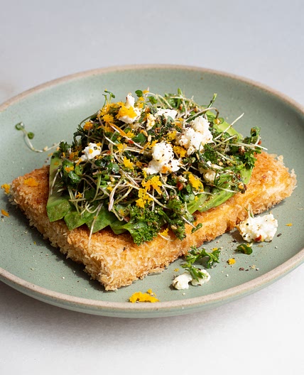 Tofu Cutlets with Avocado & Citrus Sprout Salad