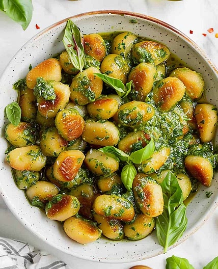 Pan Fried Pesto Gnocchi
