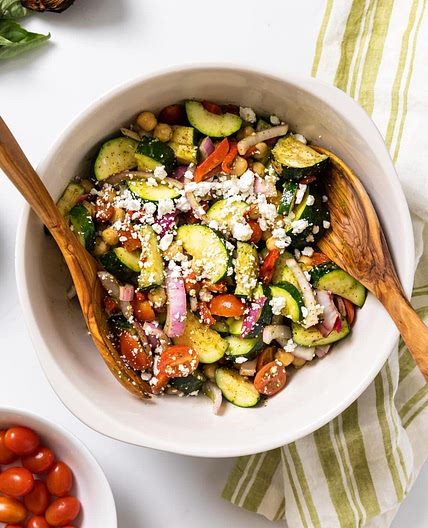 Grilled Zucchini & Onion Salad with Basil Dressing
