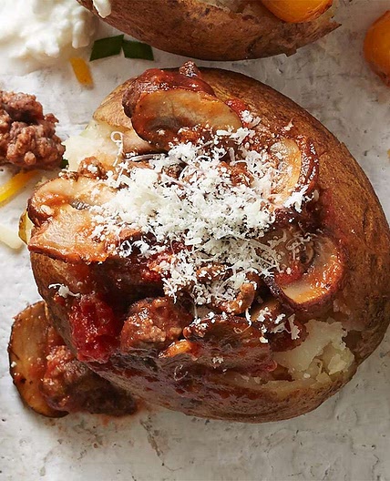 Marinara Meat Sauce Topped Baked Potato