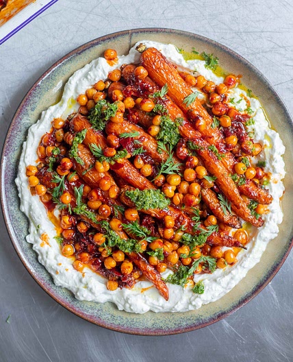 Honey Harissa Carrots With Whipped Feta