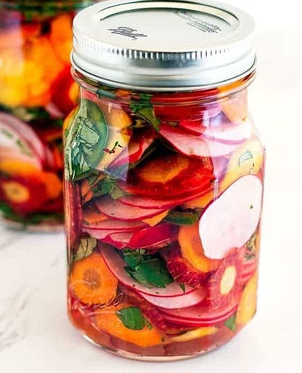 Quick Taco Pickles - Taqueria-Style Pickled Carrots, Radishes & Jalapeños