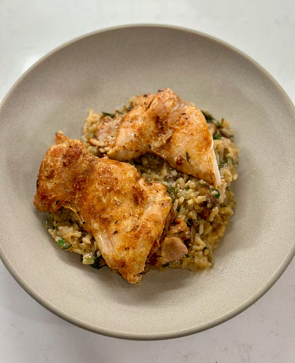 One Pot Creamy Chicken and Mushroom Rice