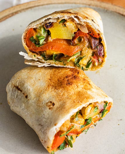 vegan crispy deconstructed falafel wrap with tahini