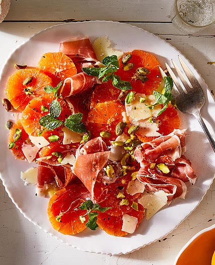 Dressed-Up Cara Cara Oranges With Prosciutto & Pistachios