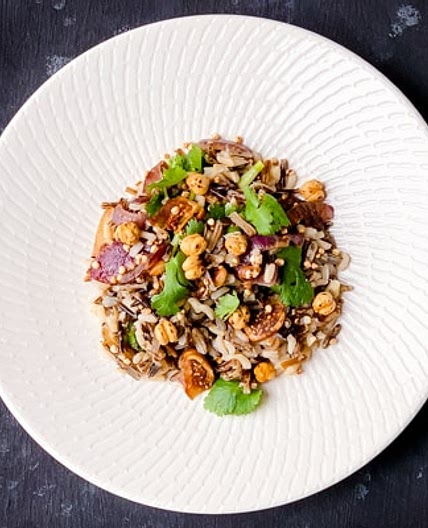 Vegan Wild Rice Salad with Puffed Quinoa and Dried Figs