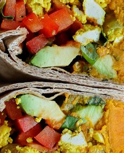 Samosa Sweet Potato Breakfast Wraps with Tofu Scramble