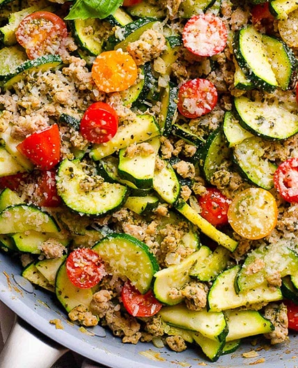 Low Carb Ground Turkey Skillet with Pesto