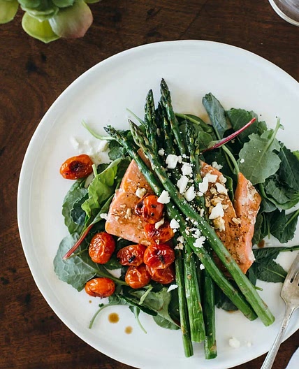 Salmon Asparagus Salad with Blistered Tomatoes