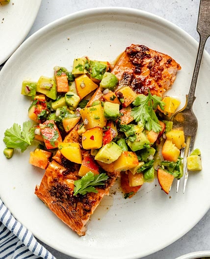 Firecracker Salmon with Peach Avocado Salsa