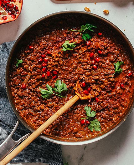 Hearty Lentil Fesenjān (Pomegranate Walnut Stew)